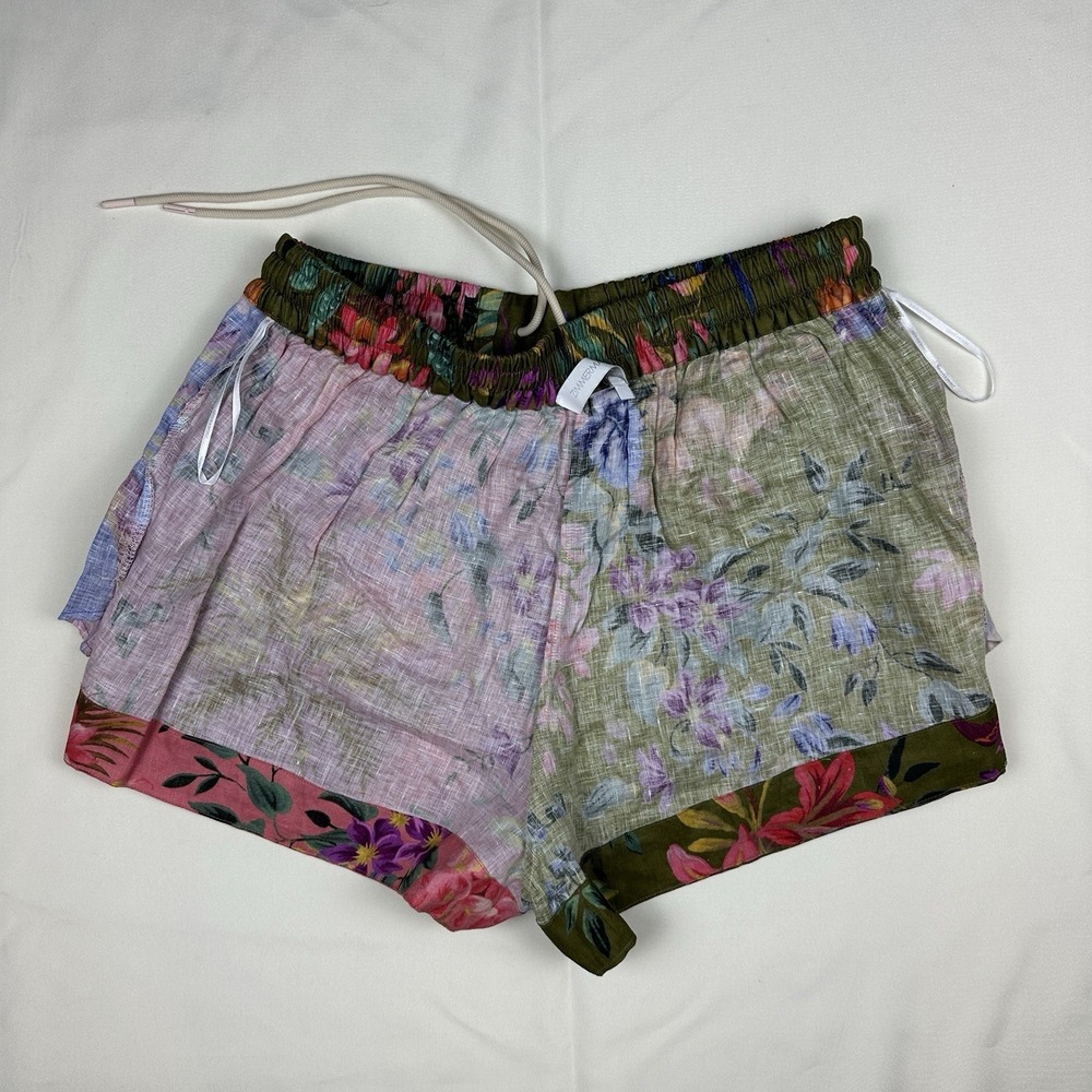 Zimmermann Tropicana Spliced Linen Shorts Size 3 US 8-10 Patchwork Floral Summer - Picture 11 of 12